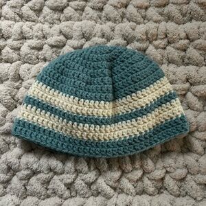 Cozy Kids' Striped Beanie - Teal and Cream